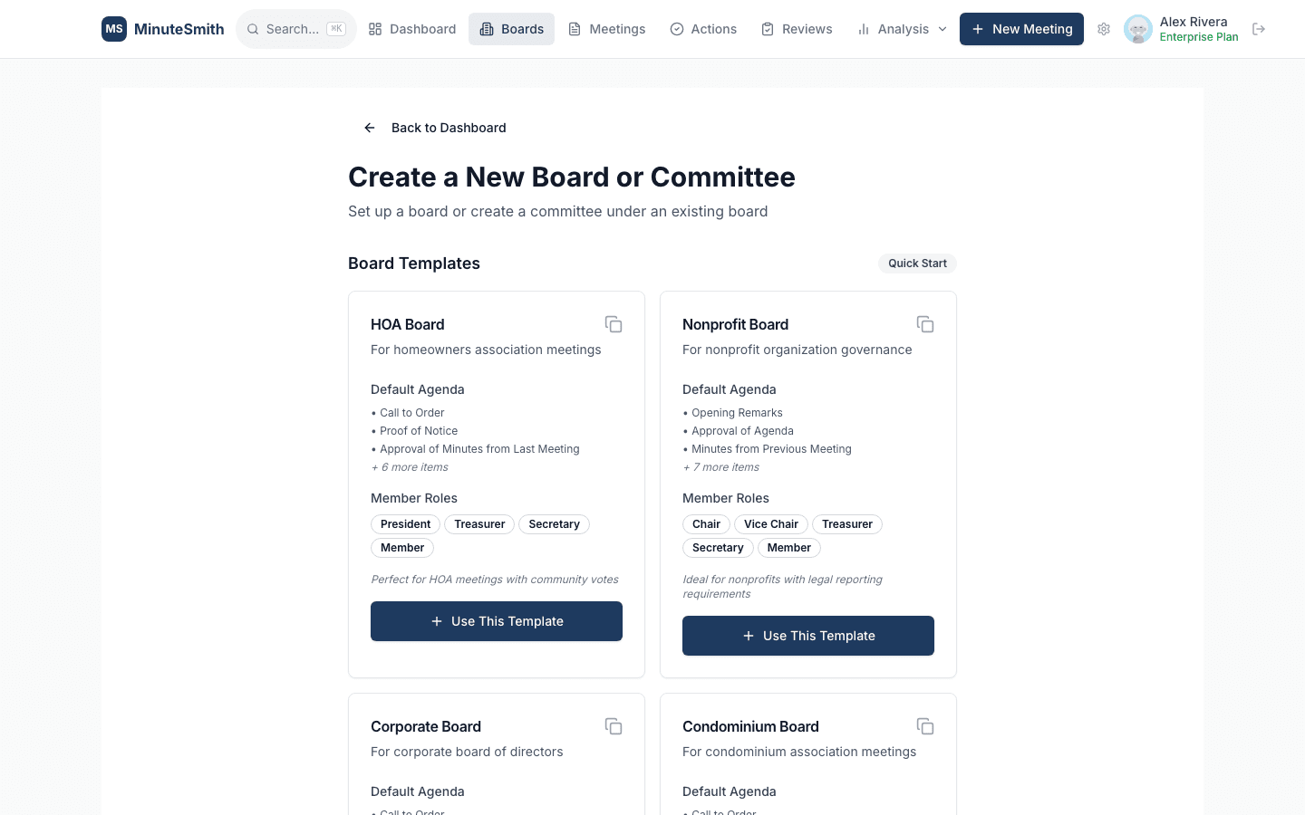 Board detail with compliance and meeting management