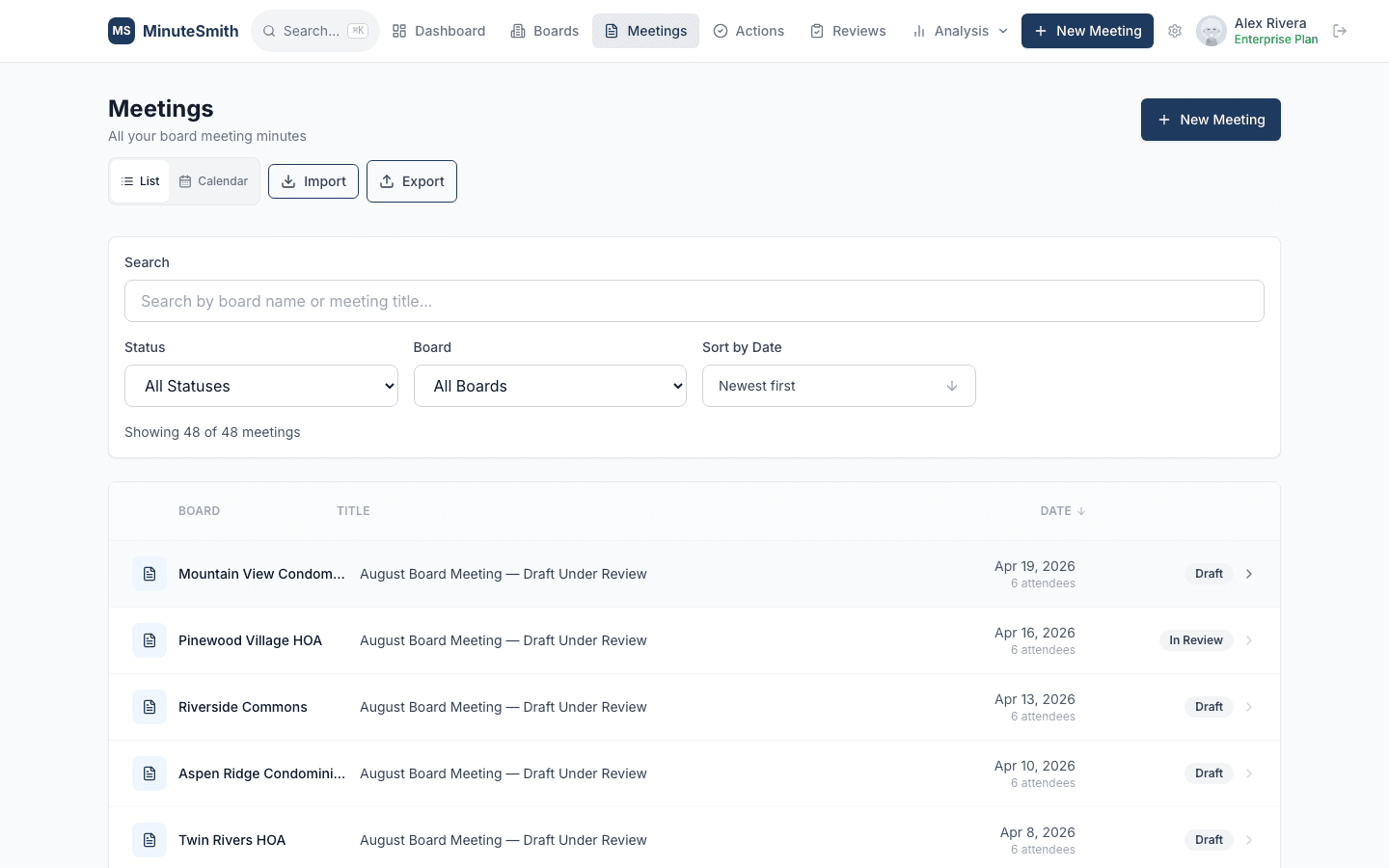 Meeting management with recording and transcription support