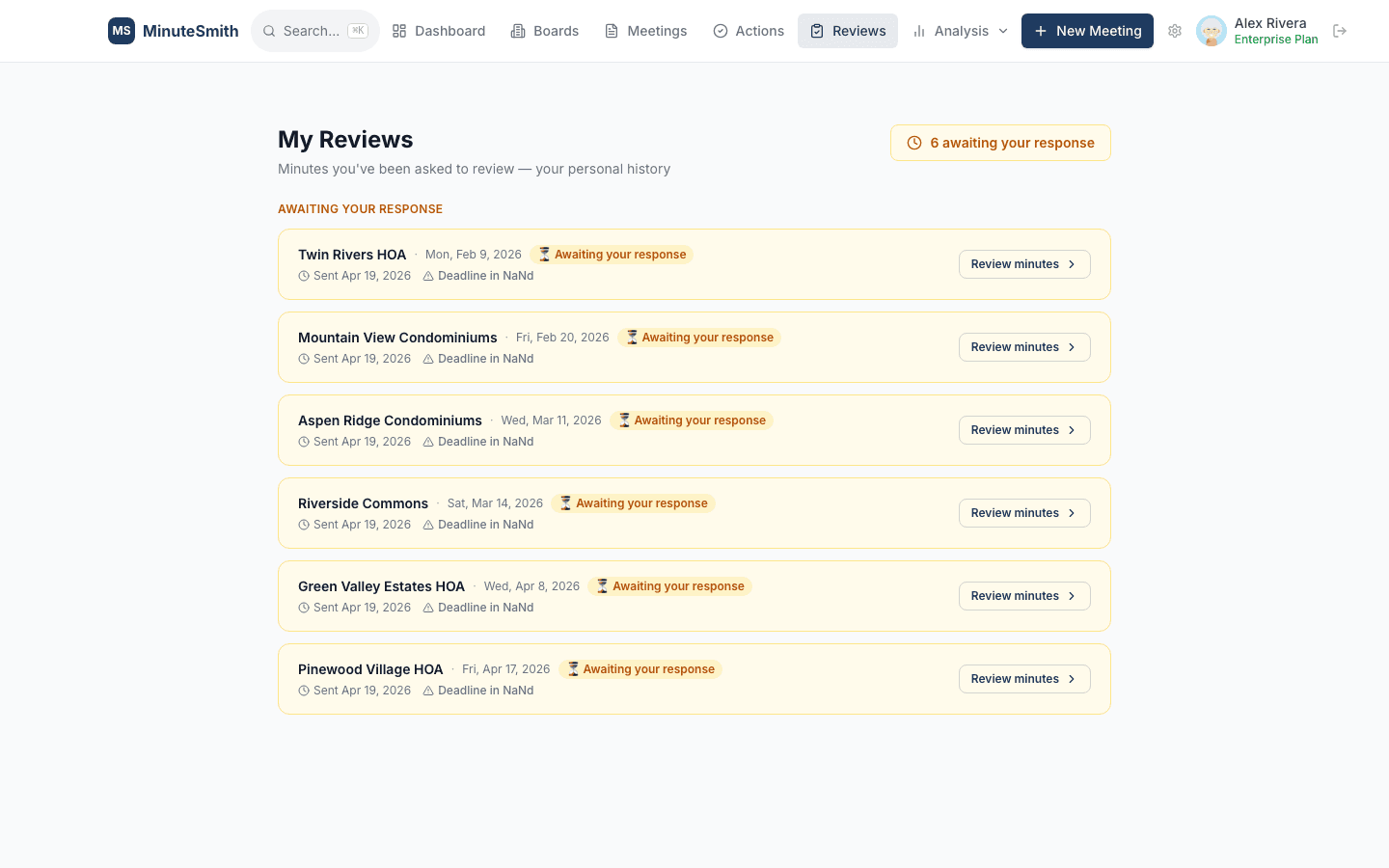 Review workflow with approval tracking